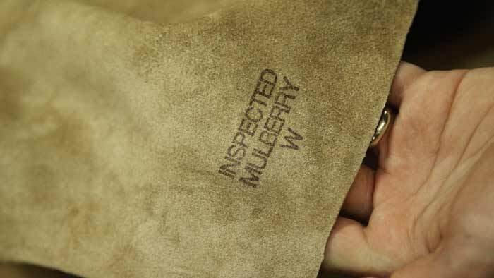 Leather panel inspected by Mulberry factory worker Leather panel inspected by Mulberry factory worker
